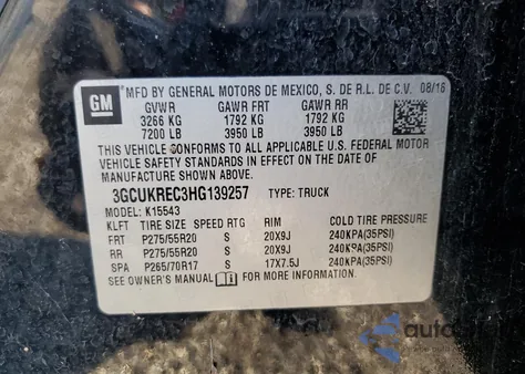 2017 Chevrolet Silverado K1500 Lt from USA, damaged, VIN 3GCUKREC3HG139257